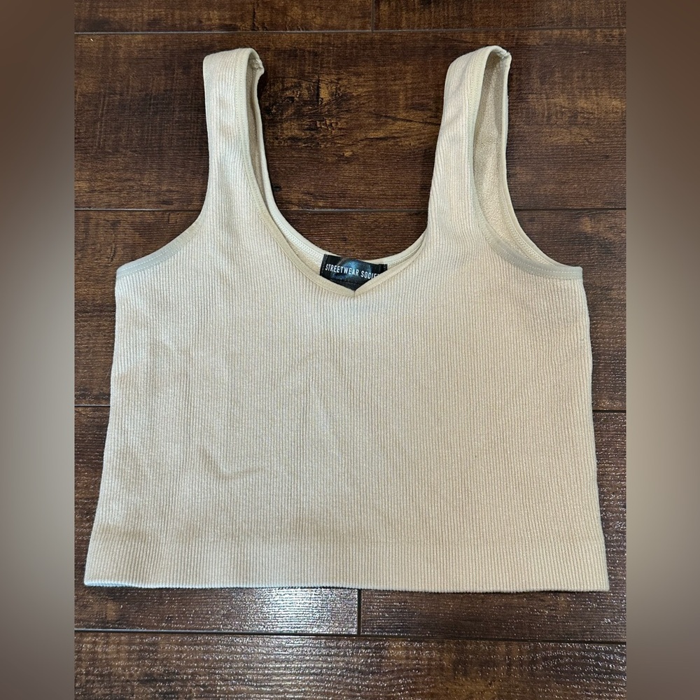 Streetwear Society Cream Fitted Crop Tank Top